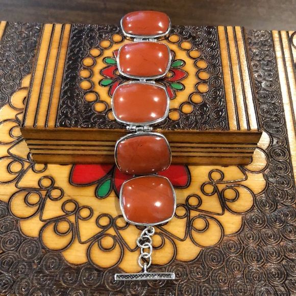 Vintage BARSE Burnt Orange Sterling Silver Toggle Bracelet - Picture 1 of 9